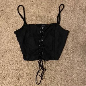 SHEIN garment eyelet lace up front cami top